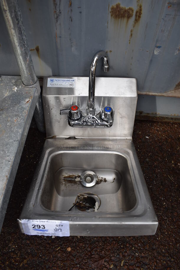 Stainless Steel Single Bay Wall Mount Sink w/ Faucet and Handles. 12x16x20