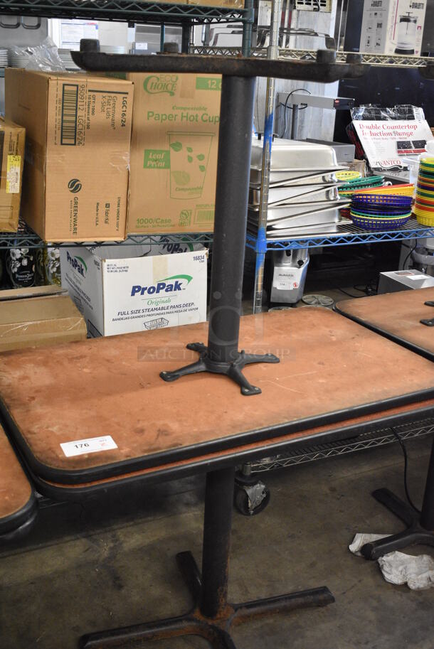 2 Brown Dining Tables on Black Metal Table Base. 42.5x24.5x30.5. 2 Times Your Bid!
