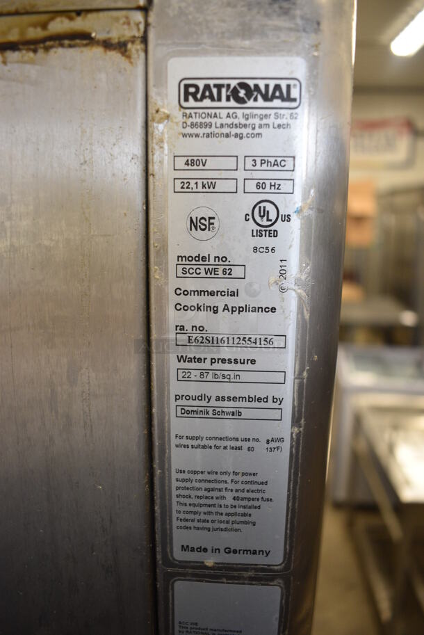 2 2016 Rational Stainless Steel Commercial Combitherm Self Cooking Center Convection Ovens on Commercial Casters. Top Model: SCC WE 62. Bottom Model: SCC WE 102. Picture of Unit Powered on is Included. 480 Volts, 3 Phase. 42x42x73. 2 Times Your Bid! - Image 6 of 11
