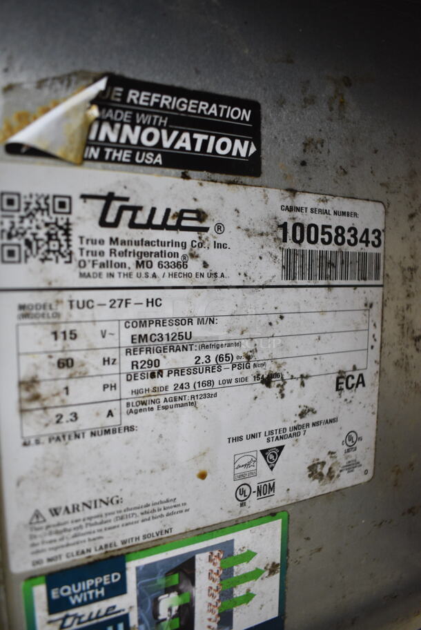 2021 True TUC-27F-HC Stainless Steel Commercial Single Door Undercounter Freezer on Commercial Casters. 115 Volts, 1 Phase. Tested and Working! - Image 5 of 5