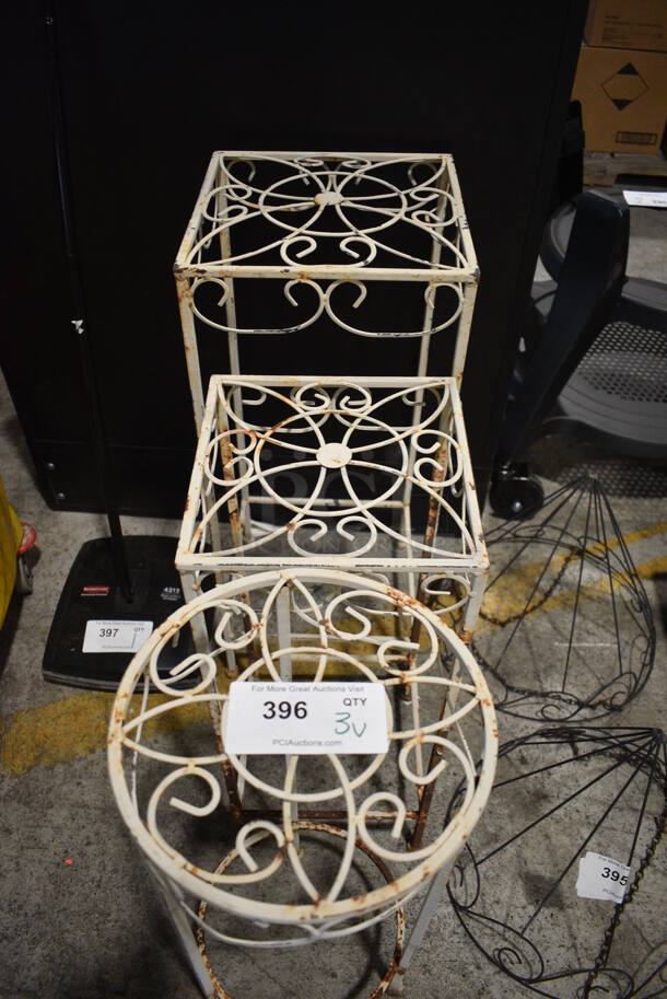 3 Metal White Stands. 11x11x27.5, 9.5x9.5x23.5. 3 Times Your Bid! - Image 3 of 3