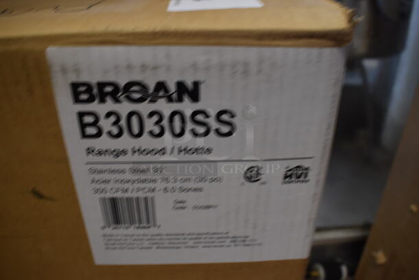 BRAND NEW SCRATCH AND DENT! Broan B3030SS Stainless Steel 30" Range Hood. Stock Picture Used For Gallery Picture.  - Image 3 of 8