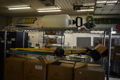 ALL ONE MONEY! Two Tier Lot of Various Items Including Lawn and Garden Sprayer and Plunger