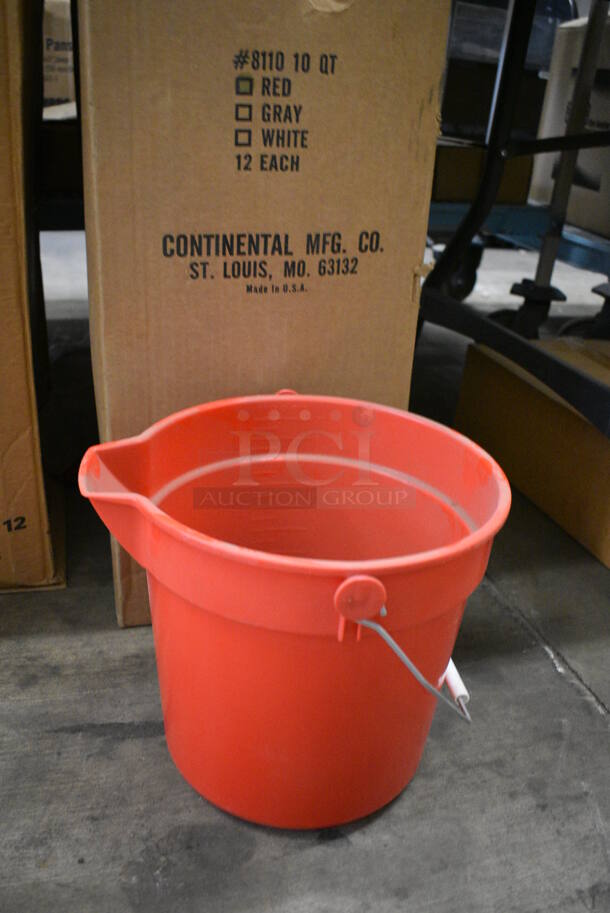 20 BRAND NEW IN BOX! Continental Red Poly Buckets. 11.5x12x10. 20 Times Your Bid!