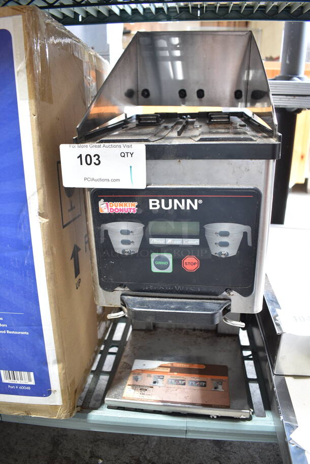 2016 Bunn MHG Stainless Steel Commercial Countertop Coffee Bean Grinder Base. No Hoppers. 120 Volts, 1 Phase. Tested and Powers On - Image 1 of 4