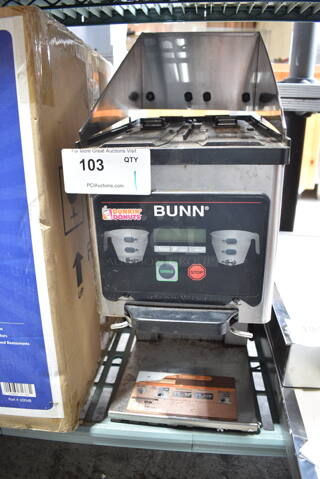 2016 Bunn MHG Stainless Steel Commercial Countertop Coffee Bean Grinder Base. No Hoppers. 120 Volts, 1 Phase. Tested and Powers On