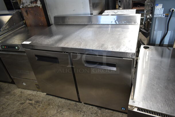 Hoshizaki CRMF48-W Stainless Steel Commercial 2 Door Work Top Freezer w/ Back Splash on Commercial Casters. Tested and Working!