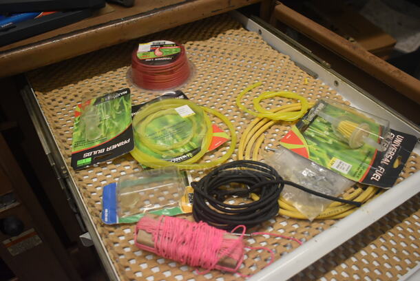 Tan Metal 2 Door Cabinet w/ Contents Including Panasonic Commercial Electric Stapler and Tools on Commercial Casters. - Image 7 of 12