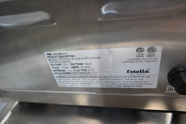 BRAND NEW SCRATCH AND DENT! Estella 348WBMX1A Stainless Steel Commercial Countertop Waffle Maker. 120 Volts, 1 Phase. Tested and Working! - Image 5 of 5
