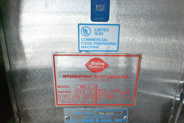 Dairy Queen BM3 Stainless Steel Commercial Countertop Ice Cream Drilling Mixer. 115 Volts, 1 Phase. Tested and Working! - Image 5 of 5