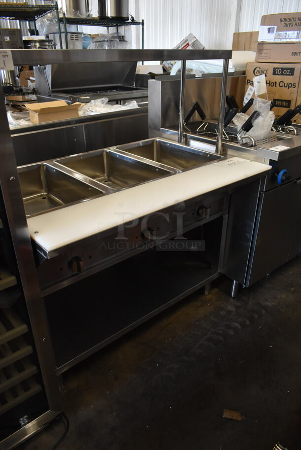BRAND NEW SCRATCH AND DENT! 2023 ServIt 423EST3WSPB Stainless Steel Commercial Floor Style Electric Powered 3 Pan Sealed Well Electric Powered Partially Enclosed Base Steam Table. 120 Volts, 1 Phase. Tested and Working! - Image 2 of 9