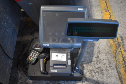 Micros Workstation 5 15" POS Monitor, Epson M129H Receipt Printer, Magtek Credit Card Reader, Motorola Barcode Scanner and Metal Cash Drawer