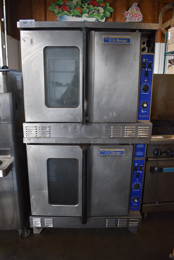 2 US Range Stainless Steel Commercial Electric Powered Full Size Convection Oven w/ View Through Door, Solid Door, Metal Oven Racks and Thermostatic Controls. 208-240 Volts, 3 Phase. 38x38x70. 2 Times Your Bid!