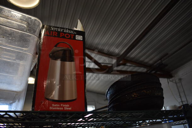 ALL ONE MONEY! Metro Lot of 4 Tiers of Various Items Including Metal Skillets, Air Pot, Ceramic Bowls, Metal Bins and Utensils. Does Not Include Metro Shelving Unit - Image 10 of 11