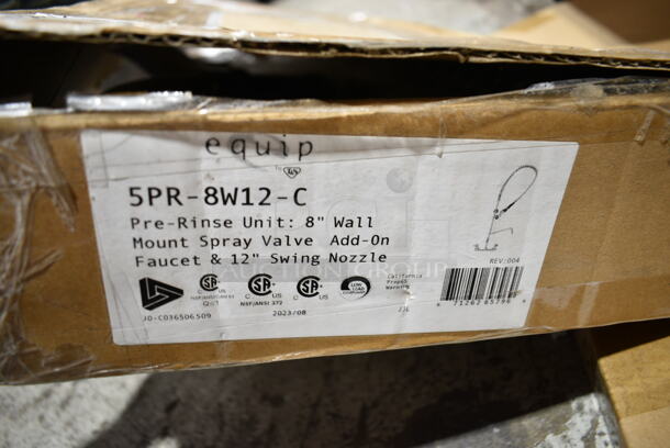 BRAND NEW SCRATCH AND DENT! Equip by T&S 5PR-8W12-C Wall Mounted 35 11/16" High Pre-Rinse Faucet with 8" Adjustable Centers, 1.2 GPM Spray Valve, 44" Hose, 12 1/8" Add-On Faucet, and 6" Wall Bracket - Image 3 of 3