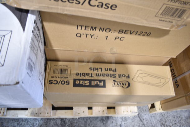 PALLET LOT of 35 BRAND NEW Boxes Including 127RD12BULK Choice 12 oz. Customizable Microwavable Translucent Round Deli Container - 500/Case, 2 Box 394365L Noble Products Powder-Free Disposable Clear Vinyl Gloves for Foodservice - Large - 1000/Case, 2 Box 612FFL1230 Choice Foil Steam Table Pan Lid - Full Size - 50/Case, 500CC20 Choice Clear PET Customizable Plastic Cold Cup - 20 oz. - 600/Case, 2 Box 129MCS24B Choice 24 oz. Black Rectangular Microwavable Heavy Weight Container with Lid 8" x 5 1/4" x 2" - 150/Case, 347SP10WH Visions Florence 10" Square White Plastic Plate - 120/Case, 394EN502M Noble Products Powder-Free Disposable Blue Exam Grade Nitrile 4 Mil Thick Textured Gloves - Medium - 1000/Case, 795PTOKFT2 Choice Kraft Microwavable Folded Paper #2 Take-Out Container 7 3/4" x 5 1/2" x 1 7/8" - 200/Case, 3 Box American Metalcraft BEV1220 Full Size Copper Rectangular Hammered Beverage Tub - 20 1/2" x 12 1/2" x 8", 500L1020W White Hot Paper Cup Travel Lid for 10-24 oz. Standard Cups and 8 oz. Squat Cups, 614501 La Rochere Long Drink Boudoir, 614401 La Rochere Glasses. 35 Times Your Bid! - Image 10 of 12