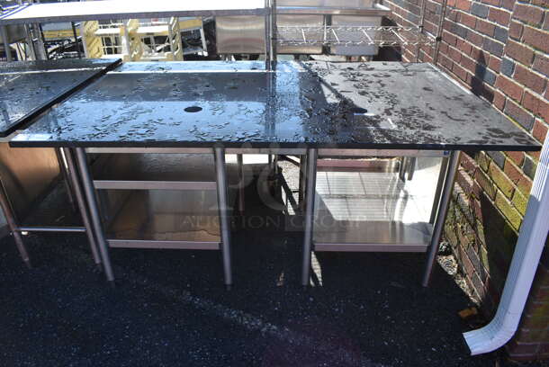 Stainless Steel Commercial Table w/ Black Countertop and Under Shelves. 60x40.5x35