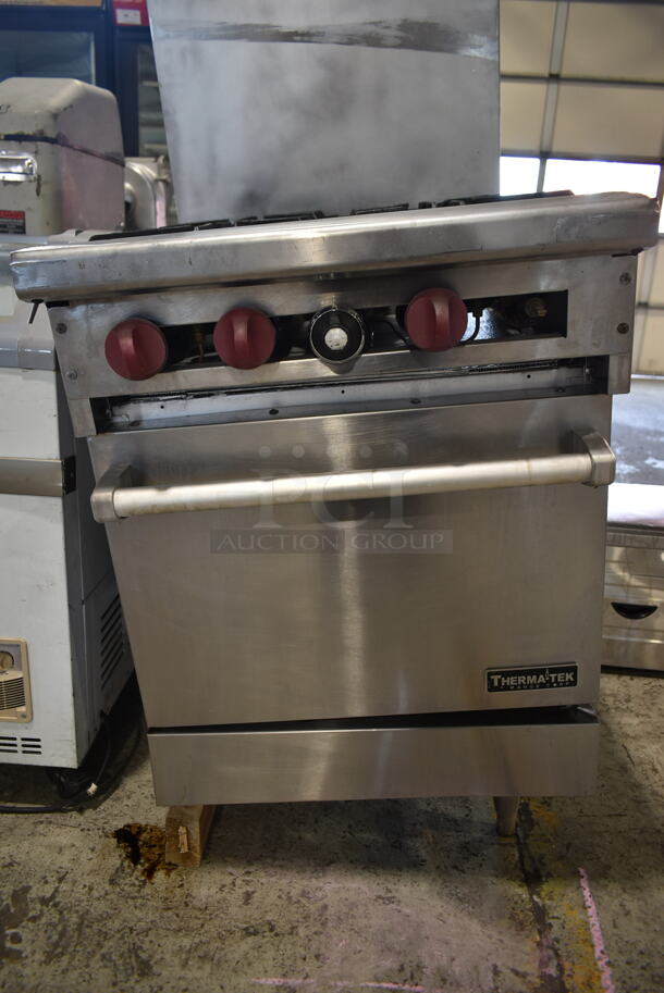 Thermatek Stainless Steel Commercial Natural Gas Powered 4 Burner Range w/ Oven and Back Splash. Missing 2 Legs. - Image 5 of 9