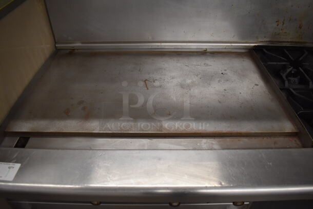 Imperial Stainless Steel Commercial Natural Gas Powered 4 Burner Range, Flat Top Griddle, Oven, Over Shelf and Back Splash on Commercial Casters. 60x31x57 - Image 5 of 7