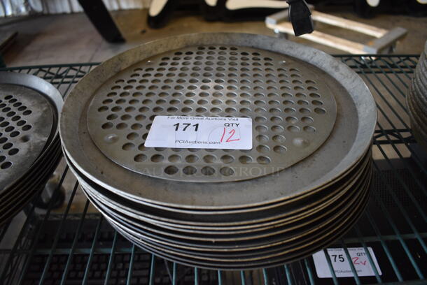 12 Metal Round Pizza Baking Pans w/Perforated Pizza Disk. 13.5x13.5x1.5. 12 Times Your Bid!