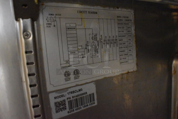 Avantco 178SCLM3 Stainless Steel Commercial Sandwich Salad Prep Table Bain Marie Mega Top on Commercial Casters. 115 Volts, 1 Phase. 70.5x37x47. Tested and Powers On But Temps at 46 Degrees - Image 7 of 9