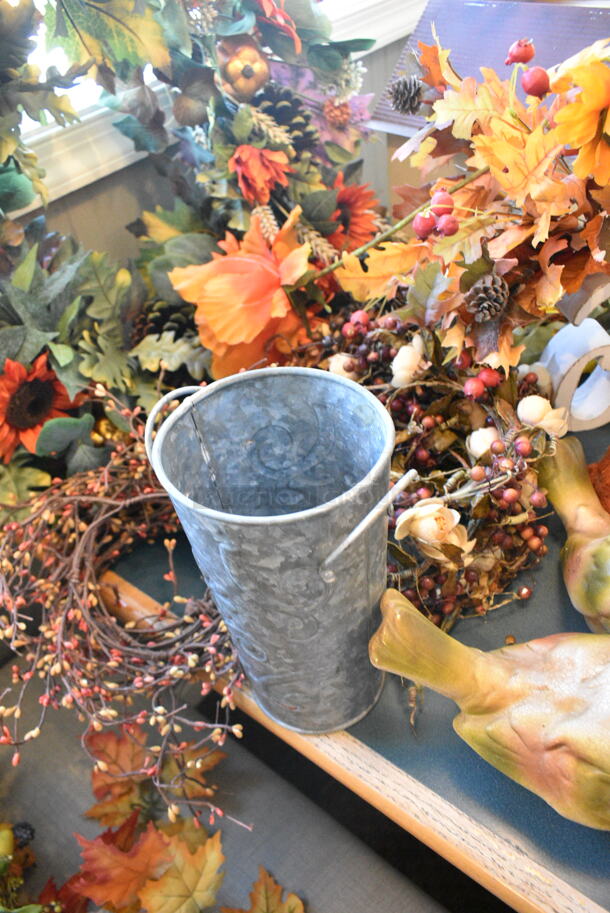 Wall Mount Table w/ Contents Including Fall Decor. BUYER MUST REMOVE: Bring Tools and Manpower Needed To Remove This Item. (booth room)  - Image 10 of 10