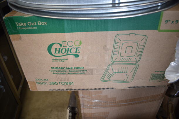 PALLET LOT of 25 BRAND NEW Boxes Including 500MF883W1C Choice 8" x 8" 1-Compartment Microwaveable White Mineral-Filled Plastic Hinged Take-Out Container - 150/Case, Dart 20J16 20 oz. White Customizable Foam Cup - 500/Case, 164TB3030 Lancaster Table & Seating 30" x 30" Cross Cast Iron Table Base Plate, Tin Trash Can Lids, 395TO991 EcoChoice 9" x 9" x 3" Compostable Sugarcane / Bagasse 1 Compartment Take-Out Box - 200/Case, French Fry Bags, 2 Box 500COLLAR8BR EcoChoice 8 oz. Kraft Coffee Cup Sleeve / Jacket / Clutch - 1200/Case, 460EC18UHAND Regency 18" NSF Chrome Utility Cart Handle, 2 Box 105GC36321 Choice 1 Part Green and White Guest Check with Bottom Guest Receipt - 50/Case, 2 Box 500MF883B1C Choice 8" x 8" 1-Compartment Microwaveable Black Mineral-Filled Plastic Hinged Take-Out Container - 150/Case, Regency 600SPL2424R Regency 15" High Stainless Steel Mop Sink Backsplash and Right Side Splash for 24 x 24" Mop Sink. 25 Times Your Bid!  - Image 7 of 12