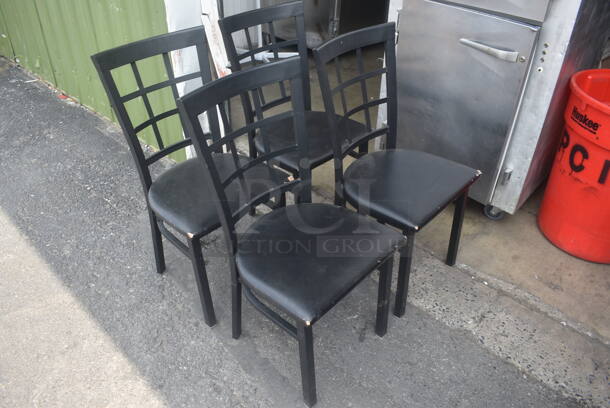 4 Black Lattice Back Chairs With Cushioned Seats. 4 Times Your Bid!  Cosmetic Condition May Vary.   - Image 2 of 3