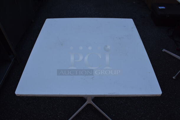 4 White Dining Height Tables on White Table Base. Stock Picture - Cosmetic Condition May Vary. 27.5x27.5x29. 4 Times Your Bid! - Image 5 of 8