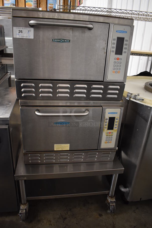 2 Turbochef NGC Stainless Steel Commercial Electric Powered Rapid Cook Ovens w/ Stainless Steel Commercial Equipment Stand on Commercial Casters. 208/240 Volts, 1 Phase. 30x30x55. 2 Times Your Bid! - Image 2 of 12