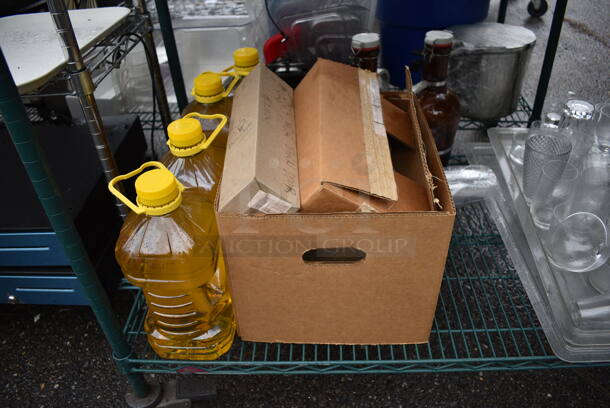 ALL ONE MONEY! Lot of Green Finish 4 Tier Shelving Unit on Commercial Casters w/ All Contents Including Glasses, Poly Bins, Bar Mats. BUYER MUST DISMANTLE. PCI CANNOT DISMANTLE FOR SHIPPING. PLEASE CONSIDER FREIGHT CHARGES. 60x24x80 - Image 8 of 10