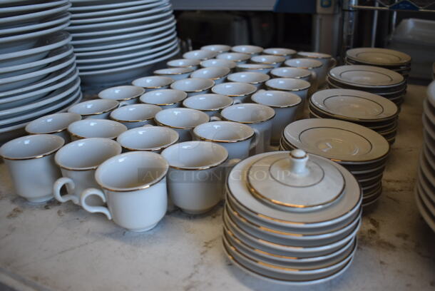ALL ONE MONEY! Lot of Various Items on Tabletop Including Serving Trays, Ceramic Plates, Ceramic Espresso Mugs - Image 10 of 12