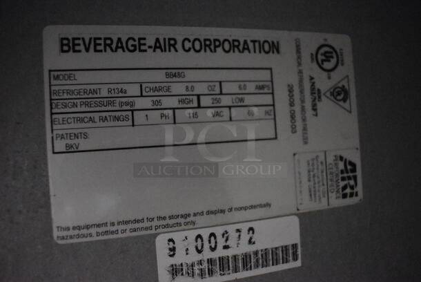 Beverage Air BB48G Stainless Steel Commercial 2 Door Back Bar Cooler Merchandiser on Commercial Casters. 115 Volts, 1 Phase. 48x24x39. Tested and Powers On But Does Not Get Cold - Image 6 of 6