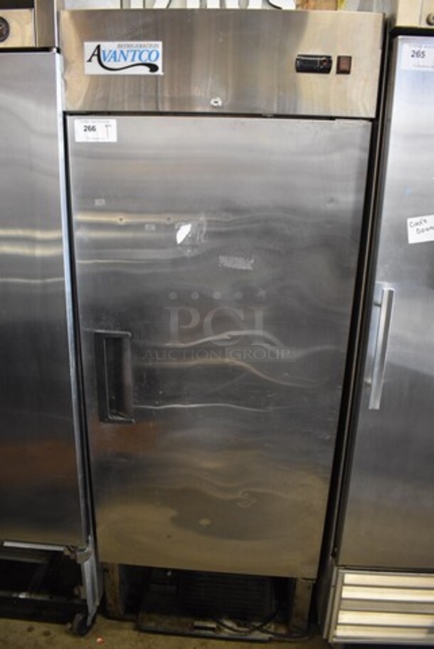 Avantco 178A19R Stainless Steel Commercial Single Door Reach In Cooler. 115 Volts, 1 Phase. 29x27x77.5. Tested and Powers On But Does Not Get Cold