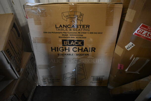 BRAND NEW SCRATCH AND DENT! Lancaster Table & Seating 164HIGHCKDBK Unassembled Standard Height Wooden High Chair with Black Finish - Image 2 of 5
