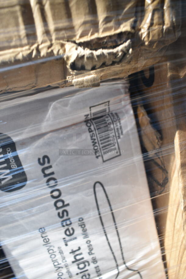 PALLET LOT of 27 BRAND NEW Boxes Including 612613245HD Choice Half Size Heavy-Duty Foil Steam Pan Deep 2 9/16" Depth - 100/Case, 130WSPOON Choice Medium Weight White Plastic Teaspoon - 1000/Case, 500CC32LEM Carnival King 32 oz. PET Lemonade Cup - 500/Case, 128HD8COMBO Choice Heavy Duty 8 oz. Microwavable Translucent Plastic Deli Container and Lid Combo Pack - 240/Case, 130WBKFORKH Choice Black Heavy Weight Wrapped Plastic Fork - 1000/Case, 130BKFKSNSPH Choice Black Heavy Weight Wrapped Plastic Cutlery Pack with Napkin and Salt and Pepper Packets - 500/Case, 500TW7 Choice 8" Clear Round Plastic Dome Lid - 500/Case, 2 Box 129MCS242CB Choice 30 oz. Black 8 3/4" x 6" x 2 3/4" 2-Compartment Rectangular Microwavable Heavy Weight Container with Lid - 150/Case, 2 Box Genpak 26600 13" x 4 1/2" x 3" White Extra Large Hinged Lid Foam Hoagie / Sub Container - 200/Case, 127SB24COMBO Choice 24 oz. Clear Plastic Salad Bowl with Lid - 150/Case, 2 Box RWP0022C300 Square Kova Cups, 127DM12BULK Choice 12 oz. Ultra Clear PET Plastic Round Deli Container - 500/Case, 612P558 Choice 8" Clear Round Plastic Dome Lid - 500/Case. 27 Times Your Bid!  - Image 3 of 12