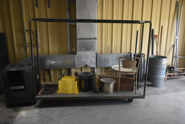 Black Metal Flat Cart w/ Contents on Commercial Casters. - Image 1 of 4