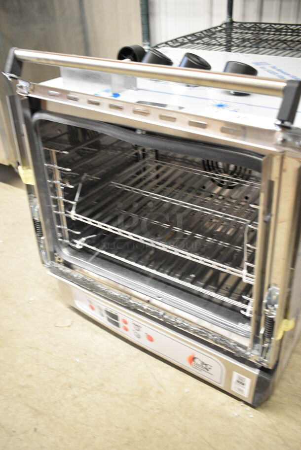 BRAND NEW SCRATCH AND DENT! Cooking Performance Group CPG 351COHD4M Stainless Steel Commercial Electric Digital Countertop 4 Tray Half Size Convection Oven with Steam Injection. See Pictures For Glass Damage. 208/240 Volts, 1 Phase. - Image 3 of 7
