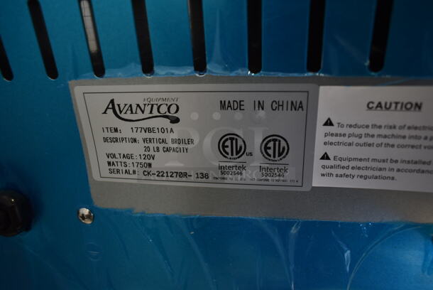 BRAND NEW SCRATCH AND DENT! 2022 Avantco 177VBE101A Stainless Steel Commercial Countertop Vertical Broiler. 120 Volts, 1 Phase.  - Image 6 of 6
