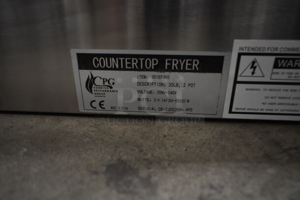 BRAND NEW SCRATCH AND DENT! Cooking Performance Group CPG 351EF302 Stainless Steel Commercial 30 lb. Dual Tank Heavy-Duty Electric Countertop Fryer w/ 2 Metal Fry Baskets. 208-240 Volts, 1 Phase. - Image 7 of 7