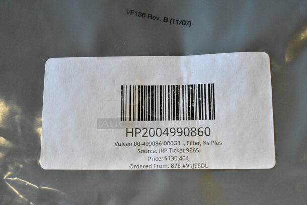 BRAND NEW SCRATCH AND DENT! HP2004990860 Vulcan 00-499086-000G1 I, Filter, Ks Plus - Image 3 of 3