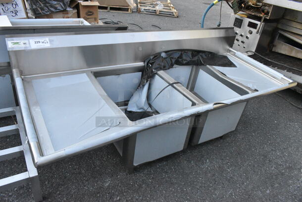 BRAND NEW SCRATCH AND DENT! Regency 600S21824218 Stainless Steel Commercial 2 Bay Sink w/ Dual Drain Boards. No Legs. Bays 18x24. Drain Boards 16.5x26 - Image 2 of 8