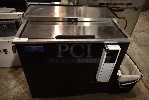 Arctic Air AUB36RZ Stainless Steel Commercial Back Bar Bottle Cooler w/ Sliding Lid on Commercial Casters. 115 Volts, 1 Phase. Tested and Working!