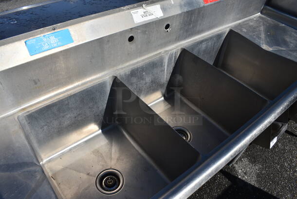 Stainless Steel Commercial 3 Bay Sink w/ Dual Drainboards. 84x24x44. Bays 16x20x12. Drain Boards 16x21x1 - Image 3 of 5