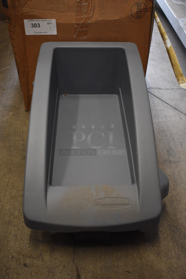 BRAND NEW IN BOX! Rubbermaid Gray Poly Slim Jim Trash Can Dolly on Commercial Casters. 22x14x11