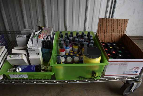 ALL ONE MONEY! Lot of 3 Bins of Various Items Including Textil Paint and Fashion Spray Fabric Paint!