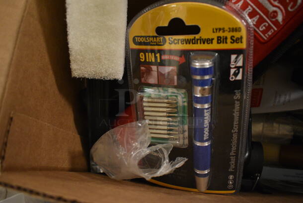 Box of Various Items Including Blind Spot Mirror, Brushes, Detailing Rod System, and 9 in 1 Screwdriver Bit Set  - Image 6 of 7