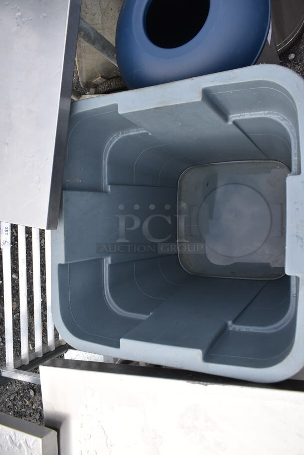 Blue Poly Trash Can on Dolly. - Image 2 of 3