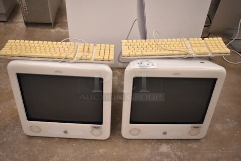 2 Apple eMac PowerMac PowerPC G4 Model A1002 (white) EMC 1955 W/ Keyboard. 100-120 Volts, 1 Phase. 2 Times Your Bid! (front room)