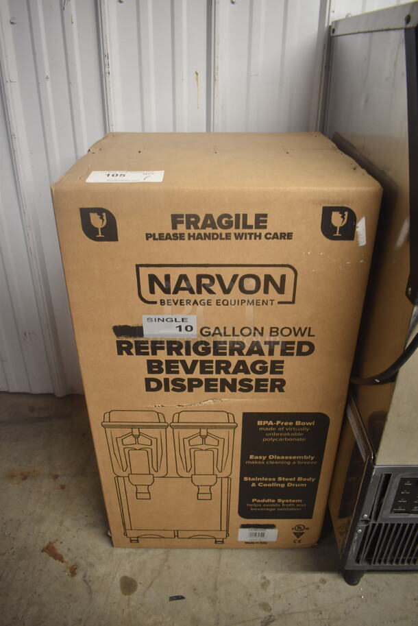 BRAND NEW IN BOX! Narvon MEGA 140S 378D10G1 Stainless Steel Commercial Single 10 Gallon Bowl Refrigerated Beverage Dispenser. 120 Volts, 1 Phase. Tested and Working! Stock Picture Used For Gallery Picture. - Image 2 of 3